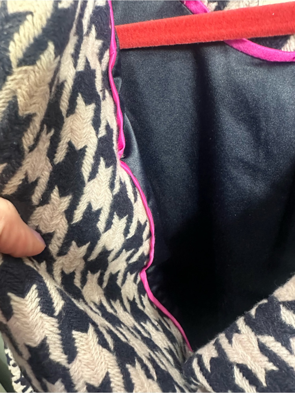 Kate Spade New York Pink & Navy Houndstooth Wool Blend Coat Large - Picture 9 of 9